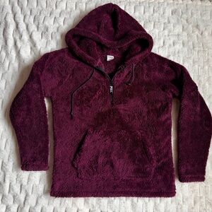 PINK Victoria's Secret Sherpa Hooded Quarter-Zip Pullover - Plum